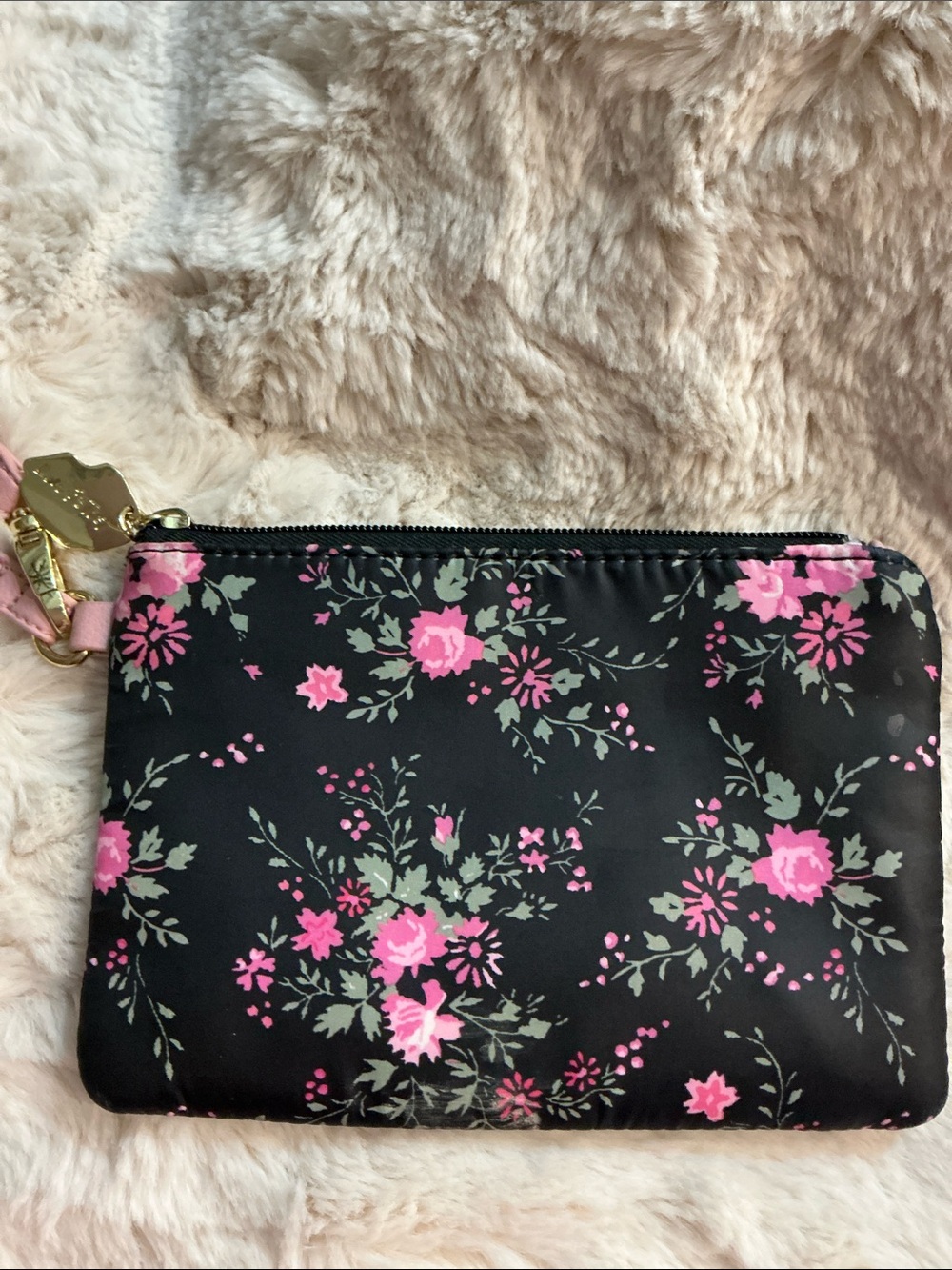 Betsey Johnson Navy and Pink Wristlet with Gold-Tone Hardware